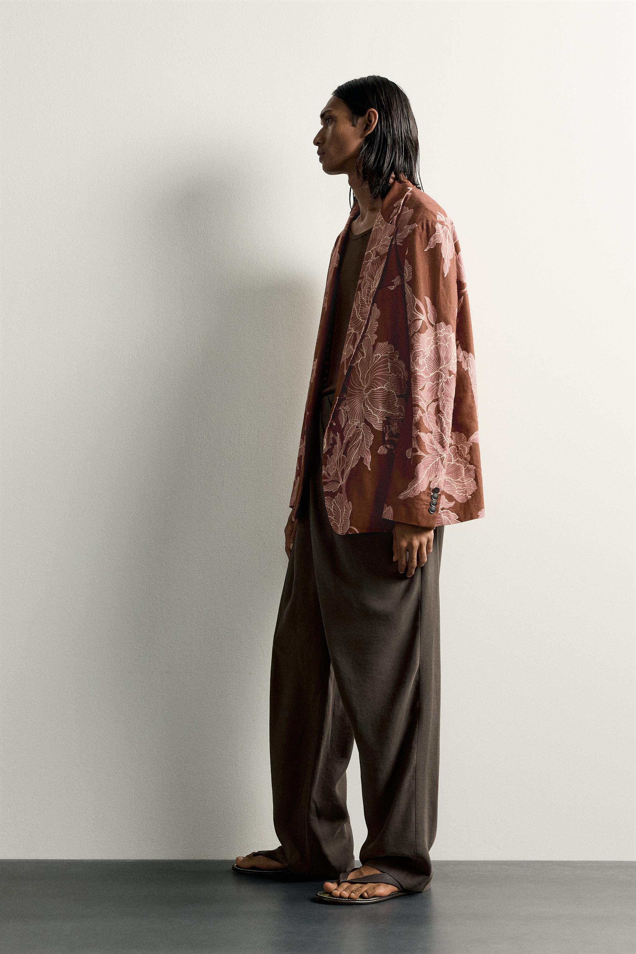 LIMITED EDITION PRINTED LINEN-COTTON RELAXED FIT BLAZER